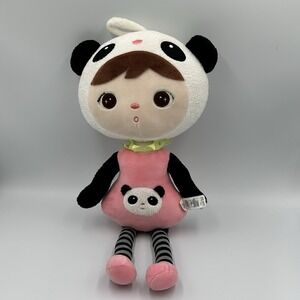 MeToo Panda Girl Angela 18" Plush Doll Pink Shoes Black Gray Stripe RARE